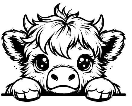 Cow Art Ideas, Cute Highland Cow Tattoo, Cute Highland Cow Drawing, Highland Cow Drawing Easy, Cow Tattoo Design, Highland Cow Coloring Page, Chloe Tattoo, Highland Cow Tattoo, Coloring Stuff