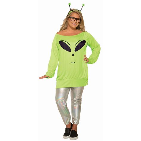 Free 2-day shipping on qualified orders over $35. Buy Halloween Spaced Out - Plus Size Shirt, Leggings & Antennae at Walmart.com Space Alien Costume, Space Costumes, Silver Leggings, Plus Size Halloween Costume, Plus Size Costume, Alien Costume, Love You Cute, Games Diy, Masks Diy