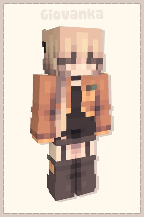 a sweet, spooky minecraft skin for halloween with pumpkins · #Minecraft#MinecraftSkins#MinecraftInspo#Giovanka#Girl#BlondeHair#BrownEyes#Cute#Adorable#Aesthetic#Shorts#Jumpsuit#Ribbons#ThighHighs#Jacket#Pumpkin#Halloween#Yellow#Orange#Black Minecraft Skin Outfit Ideas, Minecraft Outfit Ideas, Minecraft Fancy Dress, Minecraft Skin Clothes, Autumn Minecraft Skin, Halloween Minecraft Skins, Minecraft Skin Aesthetic, Minecraft Skin Halloween, Aesthetic Minecraft Skins