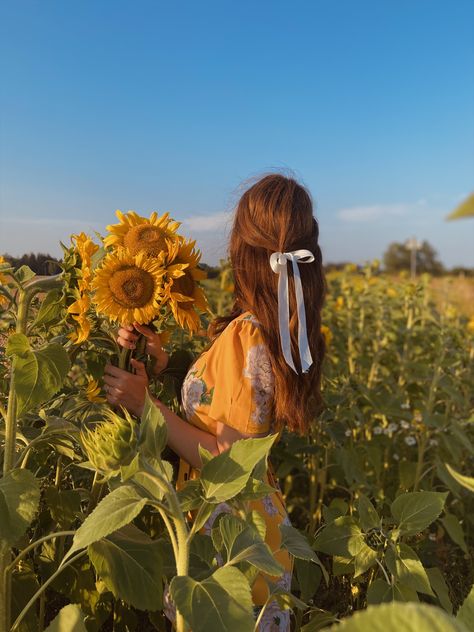 Pictures With Sunflowers, Girl Photoshooting, Sunflower Field Photography, Sunflower Field Pictures, Sunflower Photoshoot, Pumpkin Patch Pictures, Senior Photoshoot Poses, Sunflower Patch, Unique Senior Pictures