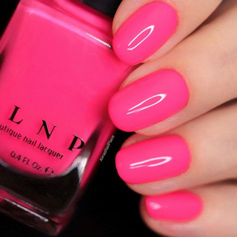 Striking Neon Pink Cream Nail Polish Light Neon Pink Nails, Neon Pink Nail, Neon Pink Nail Polish, Cream Nail Polish, Gel Lak, Cream Nail, Neon Pink Nails, Nail Shades, Pink Studio