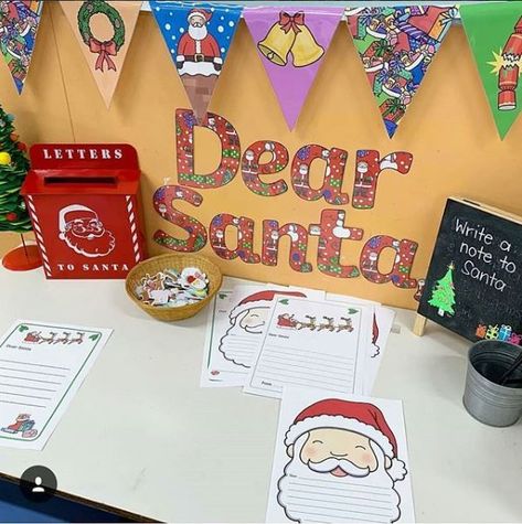 Dear Santa Writing Station. Create your own Christmas letter writing area for children to send their letters to Santa. Sign up to Twinkl to download our Christmas letter display pack and Santa's beard writing templates to create your own Christmas inspired literacy area!    #christmas #letters #dearsanta #santa #christmaswriting #writing #fatherchristmas #december #festive #seasonal #holidays #twinkl #twinklresources Christmas Grotto Role Play Eyfs, Christmas Nursery Displays, Dear Santa Activities Eyfs, Christmas Roleplay Eyfs, Santa Letter Writing Station, Santa Letter Station, Dear Santa Book Activities Eyfs, Letters To Santa Station, Jolly Christmas Postman