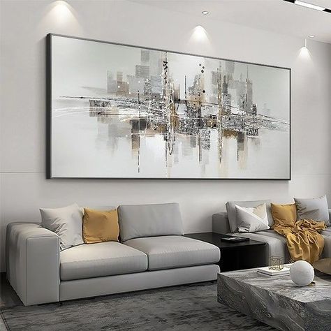 3d Paintings, Oversized Canvas Art, Future Bedroom, Canvas Wall Art Living Room, Modern Living Room Wall, White Canvas Art, Silver Wall, Black Painting, Silver Ombre