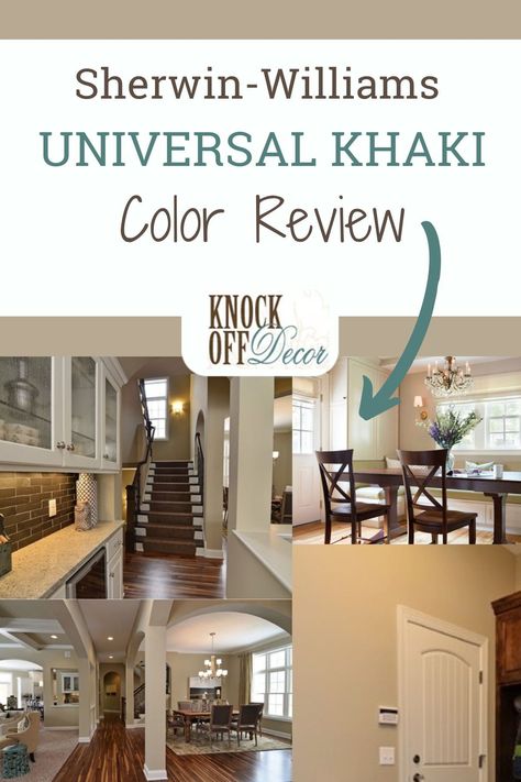 If you love earth tones, then Sherwin Williams Universal Khaki is a stunning choice in the tan family. Check out my full review so you can use this timeless color for your dream home projects. Universal Khaki Color Scheme, Universal Khaki Sherwin Williams, Sherwin Williams Universal Khaki, Khaki Color Scheme, Khaki Walls, Tan Paint Colors, Best Wall Colors, Sherman Williams, Beige Paint Colors