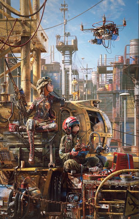 ArtStation - Rusty Skies, Michael Black Steampunk City, Post Apocalyptic Art, Sci Fi City, Arte Robot, Cyberpunk City, Arte Cyberpunk, Futuristic Art, Steampunk Art, Science Fiction Art