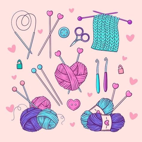 Winter Heart, Background Winter, Doodle Vector, Sewing Equipment, Heart Shaped Frame, Doodle Style, Hand Drawn Vector Illustrations, Knitting Tools, I'm Bored