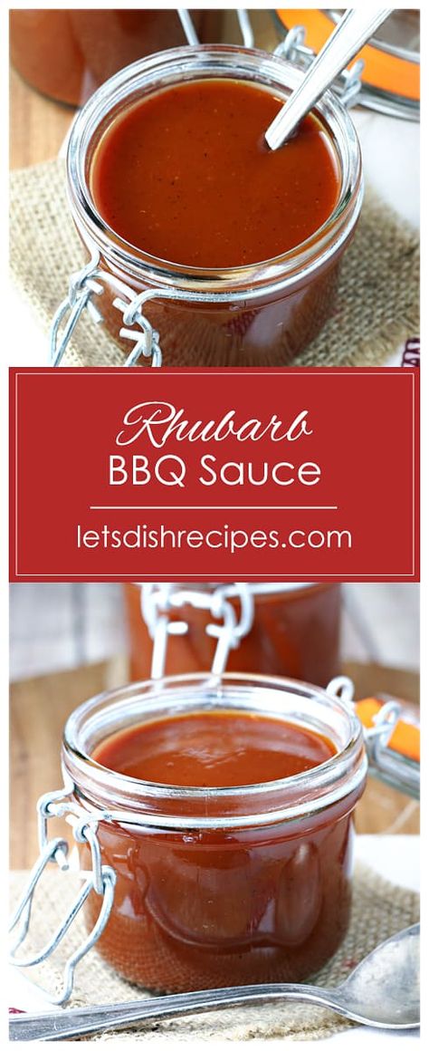 Roasted Rhubarb Barbecue Sauce Recipe -- Fresh rhubarb is roasted, then pureed and cooked with traditional barbecue sauce ingredients in this unique and flavorful condiment. #sauces #rhubarb #barbecue #bbq #recipes Barbecue Sauce Recipe, Rhubarb Sauce, Fresh Rhubarb, Roasted Rhubarb, Rhubarb Desserts, Barbecue Sauce Recipes, 2024 Ideas, Bbq Sauce Recipe, Rhubarb Recipes