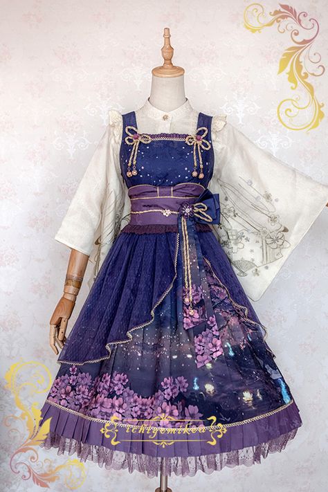 IchigoMiko -Fantastic Night By The River of Sakura- Wa Lolita JSK Version II #Leftovers Gaun Abad Pertengahan, Lolita Outfits, Old Fashion Dresses, Anime Dress, Kawaii Clothes, Cosplay Outfits, Lolita Dress, Gothic Lolita, Art Clothes