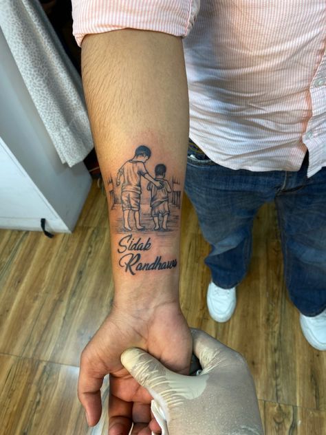 brother love tattoo Mom And Brother Tattoo, Brothers Tattoo Design, Brother Tattoo Ideas Guys, Tattoo For Little Brother, Brother Tattoos For Men, Brothers Tattoo For Men, Little Brother Tattoo, Brother Tattoo For Men, Tattoo For Brother