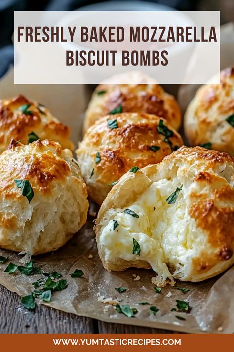 Get ready for a flavor explosion! These freshly baked biscuit bombs are filled with gooey mozzarella and topped with garlic butter for an irresistible treat. Great for parties, weeknight dinners, or whenever you crave cheesy goodness.

#CheesyRecipes #QuickBites #BiscuitBombs #SnackTimeFavorites #HomemadeTreats Baked Mozzarella, Cheesy Biscuit, Gluten Free Biscuits, Biscuit Bread, Cracker Recipes, Cheesy Recipes, Easy Cheesy, Bacon Bits, Fresh Mozzarella