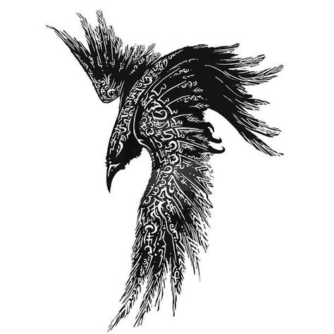 Original Tribal Raven Tattoo Design Viking Raven Tattoo Design, Viking Tattoos Raven, Black And White Raven Tattoo, Viking Raven Tattoo Ideas, Celtic Raven Tattoo Design, Sketch Raven Tattoo, Celtic Raven Tattoo, Scandinavian Tattoo, Viking Tattoo Symbol