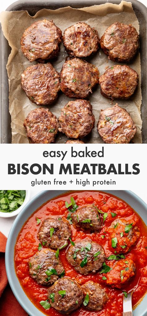 Bison Meatballs Bison Ground Recipes, Bison Meatball Recipes, Ground Bison Meatballs, Bison Meals, Healthy Bison Recipes, Ground Bison Recipes Healthy, Buffalo Meat Recipes, Bison Meat Recipes, Ground Bison Recipes