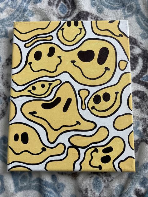 Easy Painting Ideas On Canvas For Men, Canvas Painting Ideas For Guys, Shy Guy Canvas Painting, Canvas Painting Ideas Smiley Face, Trippy Checkered Pattern Painting, Bullet Journal Ideas Templates, Easy Doodle Art, Cute Canvas Paintings, Art Tools Drawing