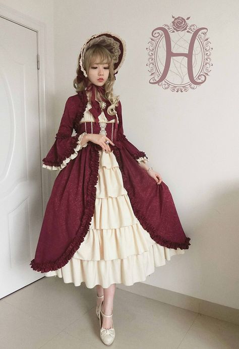 Henrietta -Antique Victorian Doll- Vintage Classic Lolita OP Dress (Long Version) Ouji Fashion, Op Dress, Classic Lolita, Japanese Dress, Victorian Dolls, House Miniature, Dress Aesthetic, Red Outfit, Cosplay Outfits