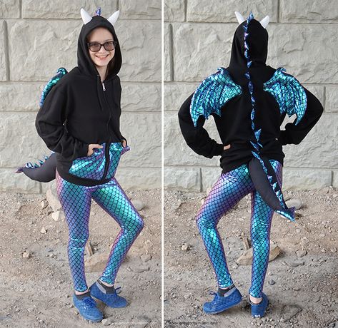 DIY Dragon Hoodie Costume | artsy-fartsy mama Dragon Costumes Diy, Hoodie Costume Diy, Easy Dragon Costume, Diy Dragon Costume Women, Woman Dragon Costume, Adult Dragon Costume, Dragon Halloween Costumes, Dragoncon Costume Ideas, Dragon Costume Diy