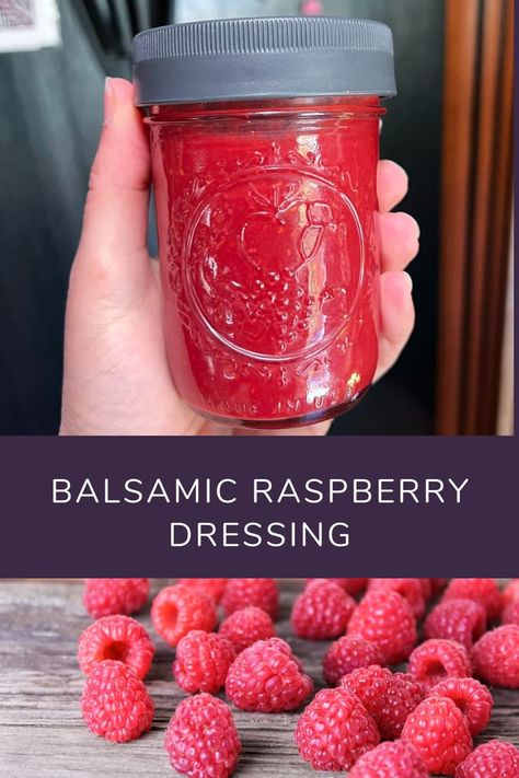 A mason jar containing balsamic raspberry dressing and fresh raspberries on a wooden surface. Raspberry Salad Dressing, Raspberry Dressing, Healthy Dressing Recipes, Balsamic Dressing Recipe, Oil Free Salad Dressing, Healthy Dressing, Frozen Raspberries, Seasoning And Spice, Honey Oil