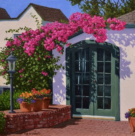 Bougainvillea Acrylic Painting, How To Paint Bougainvillea, Bogenvilla Flower Painting, Bougainvillea Illustration, Bougainvillea Painting, Landscape Painting Tutorial, Arch Flowers, Painting Competition, Acrylic Painting Flowers