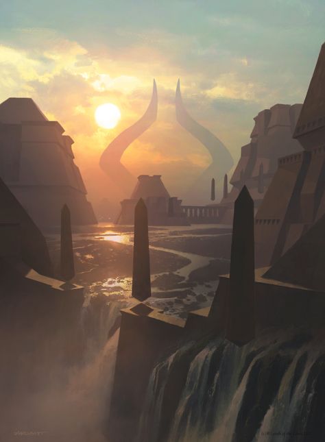 Egypt Concept Art, Ancient Greek City, Richard Wright, Mtg Art, Golden City, Alien Concept Art, Fantasy City, Fantasy Places, Fantasy Paintings