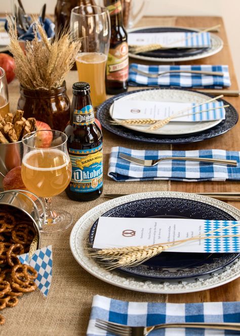 Oktoberfest Table Setting, Oktoberfest Beer Tasting Party, Oktoberfest Table Centerpieces, Octoberfest Tablescapes, October Fest Birthday Party, Oktoberfest Themed Birthday Party, Oktoberfest Color Palette, Oktoberfest Dinner Party, Oktoberfest 1st Birthday Party