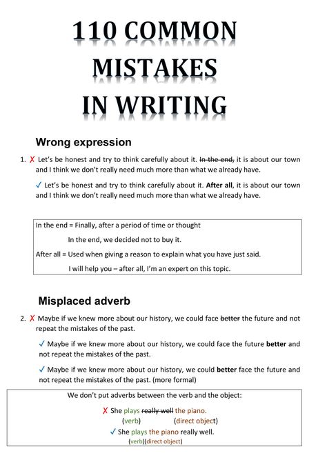 C1-C2-110 COMMON MISTAKES IN WRITING vol.2 C2 Vocabulary List, C1 English Essay, C2 Level English Vocabulary, Common Grammar Mistakes, Grammar Mistakes, Our Town, English Words, Vol 2, High Level