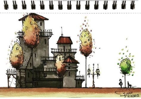 Paul Jefferson G. Pamani on Instagram: "Unsa man, Prosecco" Martin Lachmair Art, Sketching Color, Watercolor Architecture, Ink Watercolor, Watercolor Ink, Watercolor Wash, Urban Sketching, Pen Ink, Watercolor And Ink