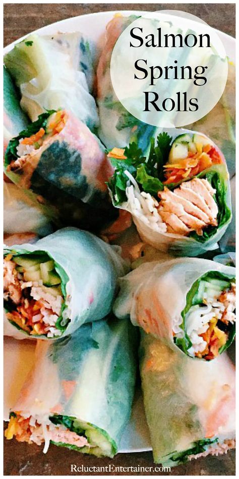 Salmon Spring Roll Recipe, Salmon Spring Rolls, Pescatarian Recipes Healthy, Dinner Spring, Spring Rolls Recipe, Pescatarian Diet, Spring Meals, Pescetarian Recipes, Spring Roll Recipe