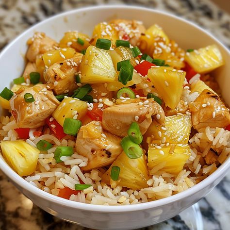 Pineapple Chicken and Rice Chicken Pineapple And Rice Recipes, Rice And Pineapple Recipes, Chicken Pineapple Rice Recipe, Pineapple Chicken And Rice Recipe, Chicken And Pineapple Rice, Pineapple Rice Recipes, Pineapple Chicken Salad, Pineapple Chicken And Rice, Chicken Breast Stir Fry