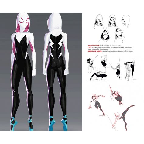 Spider Man Character Sheet, Spiderverse Reference Sheet, Spidergwen Concept Art, Atsv Concept Art Book, Spider Gwen Suit Design, Gwen Stacy Reference Sheet, Gwen Stacy Full Body Pic, Spider Verse Character Sheet, Spiderverse Character Sheet