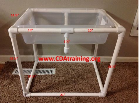 Sensory table - Made for less than $20 Sensory Tubs, Pvc Pipe Projects, Sand And Water Table, Pvc Projects, Sensory Room, Sensory Table, Water Table, Home Daycare, Sensory Bin