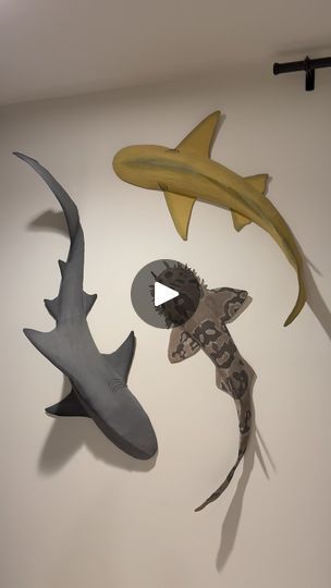 3d Shark Wall Art, Paper Mache Shark Wall, Shark Paper Mache, Lemon Shark, Cardboard Projects, Diy Animals, Shark Sculpture, Shark Craft, Shark Decor