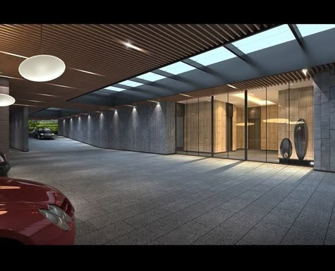 Lobby Entrance Design, Office Building Entrance, Lobby Architecture, Skylight Architecture, House In Korea, Japanese Boutique, Commercial Reception, Parking Ideas, Condominium Architecture