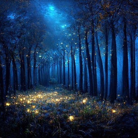 Photo realist forest, forest, blue leaf,... | Premium Photo #Freepik #photo #forest #supernatural #black-forest #dark-forest Fireflies Wallpaper, Dark Landscape, Enchanted Wood, Mystical Forest, Night Forest, Pretty Backgrounds, Magic Forest, Blue Forest, Fantasy Forest