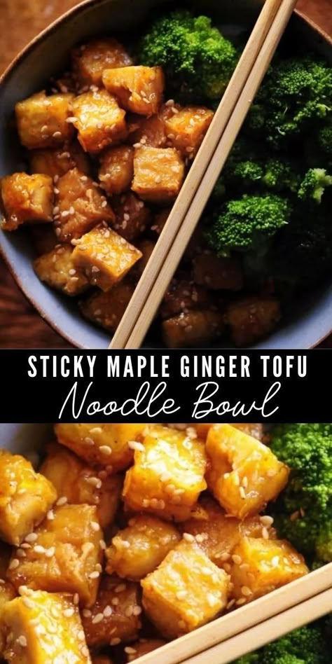 Maple Tofu Recipes, Gluten Free Dairy Free Tofu Recipes, Tofu And Rice Noodles, Gluten Free Tofu Recipes, Gluten Free Tofu, Tofu Noodle Bowl, Rice Noodle Bowl, Ginger Tofu, Recipe Tofu