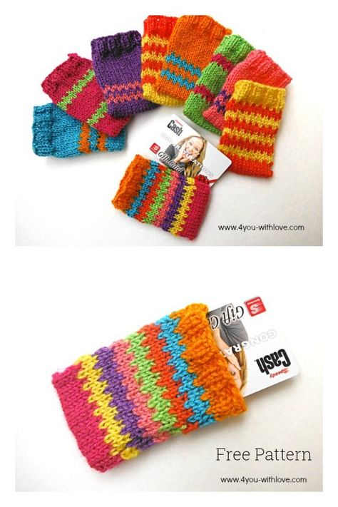 Colorful Gift Card Holders Free Knitting Pattern Knit Gift Card Holder, Knitted Gift Card Holders Free Pattern, Crochet Card Holder Pattern Free, Christmas Gift Card Holder Ideas, Gift Card Holder Ideas, Card Holder Ideas, Card Holder Diy, Gift Card Holder Diy, Christmas Gift Card Holder