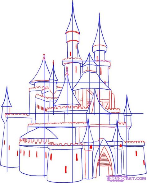 Step 3 How to draw a castle Castle Sketch, Easy Drawing Step By Step, Background Layout, Castle Drawing, Radha Painting, Drawing Step By Step, Building Drawing, Castle Art, Drawing Step