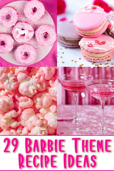 Barbie inspired recipes Barbie Movie Marathon, Dessert Puns, Cupcakes Barbie, Barbie Movie Night, Barbie Tea Party, Chambord Recipes, Pink Cocktail Party, Pink Party Punches, Barbie Night