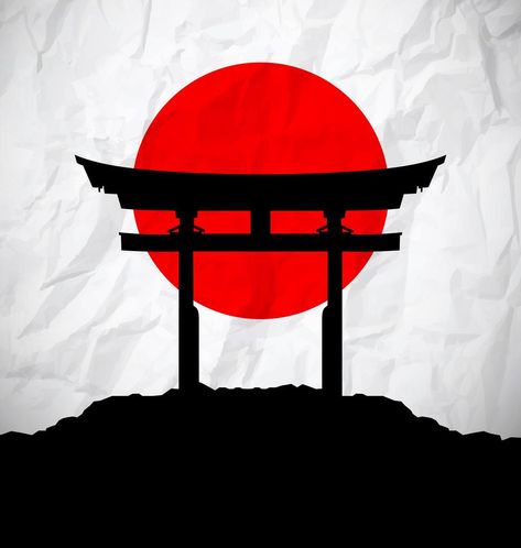 Japan flag as sunrise with japan gate Temple, Japan, Sun, Building, Red