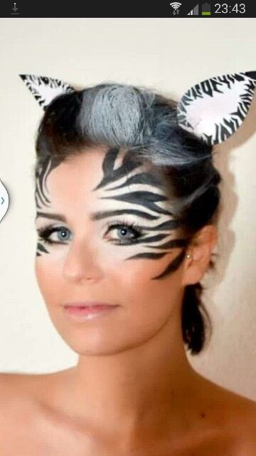 Zebra Make-up Karneval Zebra Makeup, Werewolf Makeup, Carnaval Make-up, Eye Face Painting, Animal Face Paintings, Zebra Costume, Animal Makeup, Makeup Tip, Halloween Cake