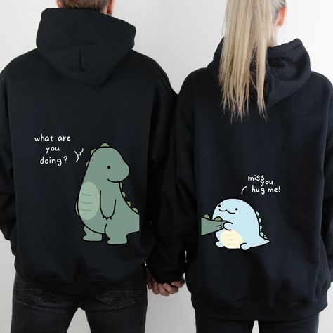 Lovely Dinosaur Matching Couple Hoodie Sweatshirt for Couple, Cute Dinosaur Matching Hoodie Gift For Couple, Matching Sweatshirt, Gift For Lovers * Price is including only 1 item * Gildan Heavy Blend    Adult Hooded Sweatshirt * 8-ounce, 50/50 cotton/poly * Double-needle stitching at waistband and cuffs * Double-lined hood with dyed-to-match drawcord * 1x1 rib knit cuffs and waistband with spandex * Front pouch pocket Couples Sweatshirts Hoodie, Cute Couple Hoodies, His And Hers Hoodies, Matching Hoodies For Couples, Couple Cute, Matching Hoodies, Cute Couple Gifts, Cute Couple Outfits, Couples Sweatshirts