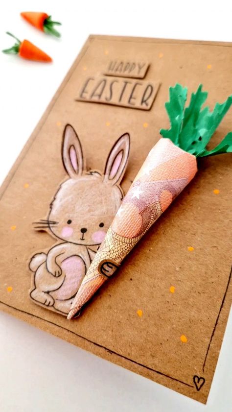 DIY Geldgeschenk zu Ostern: Osterhase mit Geldschein-Karotte Cricut Maker, Easter Fun, Happy Easter, Birthday Cards, Cricut, Easter, Birthday, Gifts, Quick Saves