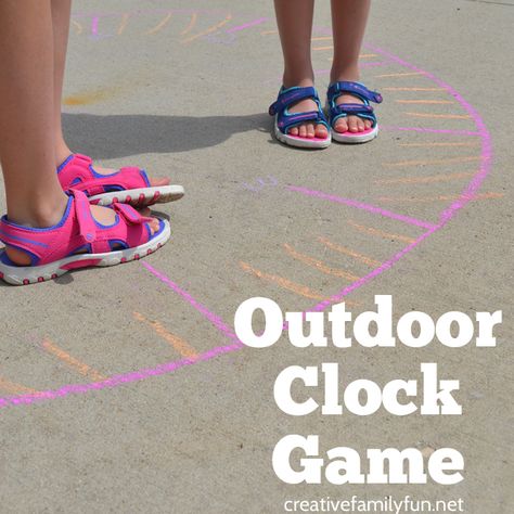 This outdoor clock game is a fun way to get outside, get moving, and practice telling time with a giant sidewalk chalk clock. Sidewalk Chalk Activities, Sidewalk Chalk Games, Chalk Activities, Telling Time Activities, Games Activities For Kids, Family Literacy Night, Clock Games, Learning Clock, Telling Time Practice