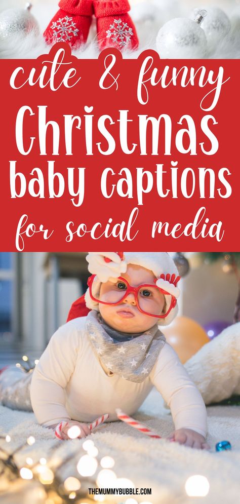 Inspiration for social media captions and quotes to use in your photos of baby's first Christmas. Baby Christmas Captions For Instagram, Babies First Christmas Quotes, December 1st Quotes Funny, Baby Christmas Captions, First Christmas Captions, Christmas Picture Captions, Christmas Photo Captions, Baby Christmas Quotes, Infant Quotes