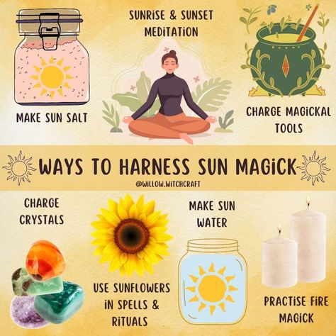 Let's have a 🌞 SUN MAGICK 🌞 day today. Some information & ideas on how to use the magick of the Sun 🌞 #topicoftheday #todaysposts #sunmagick #solarmagick #harnessthesun #magickalboosts #solarpower #waystoharnessthesun #witchcraft #magick #magickaltools Sun Magick, Solar Witch, Sun Witch, Witchcraft Knowledge, Sun Magic, Sun Crafts, Sun Worship, Witchy Tips, Which Witch