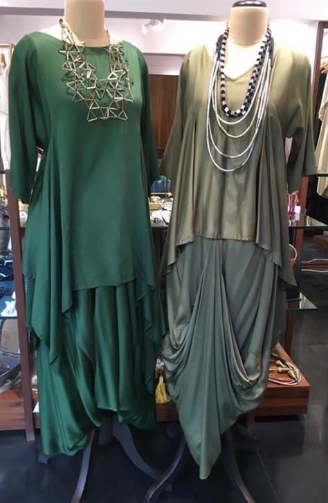 Beautiful Satin-Silk Draped Dress with modern silhouettes and drape. Indo Western Silhouettes, Drape Kurti, Silk Drape Dress, Medicine Tips, Butterfly Print Dress, Drape Dress, Indo Western Dress, Dress Drape, Crop Top Skirt