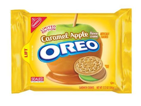 Weird Oreo Flavors, No Bake Oreo Dessert, Oreo Cookie Flavors, Cream Filled Cookies, Weird Snacks, Caramel Apple Cookies, Oreo Flavors, Apple Cookies, Cookie Flavors