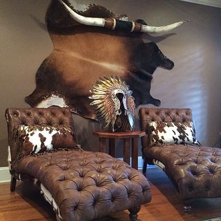 Cowhide Decorating Ideas – Cowhides Direct Cowhide Wall Decor, Cowhide Decor, Western Living Room, Western Bedroom Decor, Cowhide Furniture, Ranch House Decor, Western Rooms, Drawing Room Decor, Western Bedroom