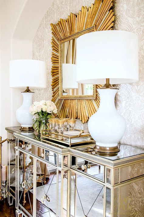 Glam Dining Room, Transitional Dining Room, Transitional Dining, Transitional Furniture, Glam Living Room, Mirror On The Wall, Transitional Living Rooms, Transitional House, Transitional Decor