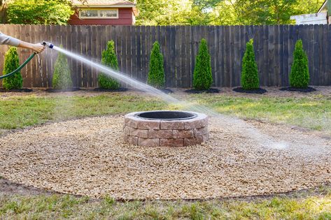 gravel: Firepits Backyard Ideas Gravel, Round Fire Pit Area With Gravel, Easy Fire Pit Area Ideas, How To Level Ground For Fire Pit Area, Build A Fire Pit Diy, Fire Pit Ideas Backyard On A Budget Diy, Building A Fire Pit Area, Fire Pit By Pool Ideas, Fire Pit River Rock