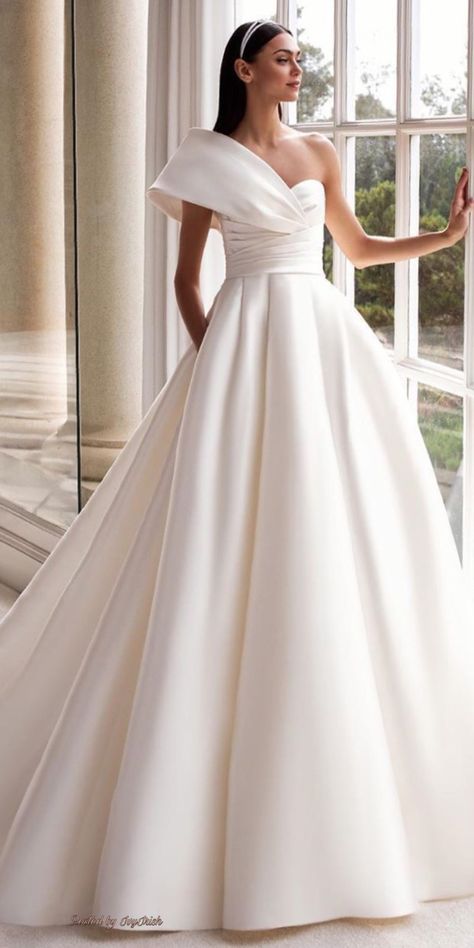 Wedding Dresses One Shoulder, Satin Short Sleeve, Making A Wedding Dress, Pronovias Wedding Dress, Tulle Wedding Gown, Cheap Wedding Dresses Online, Wedding Dress Designers, Bridal Elegance, Silk Wedding Dress