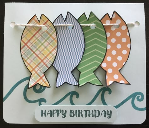 Homemade Fishing Birthday Cards, Fish Cards Handmade, Fishing Cards Handmade, Fishing Birthday Cards, Diy Father's Day Cards, Fish Cards, Fish Card, Easy Greeting Cards, Sensory Tubs